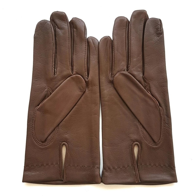 Gants en Cuir d'Agneau Chocolat Raphaël Doublure Soie.