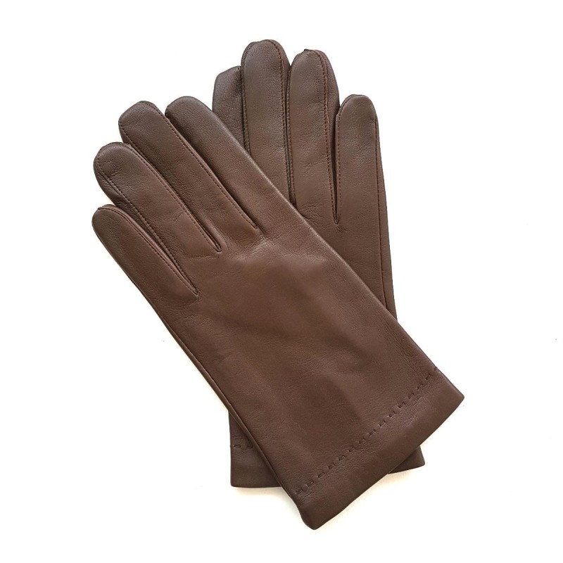 Gants en Cuir d'Agneau Chocolat Raphaël Doublure Soie.