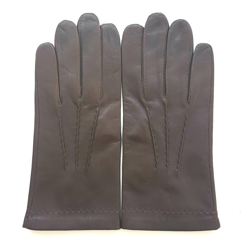 Gants en Cuir d'Agneau Chocolat Henri Doublure Soie.
