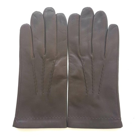 Gants en Cuir d'Agneau Chocolat Henri Doublure Soie.