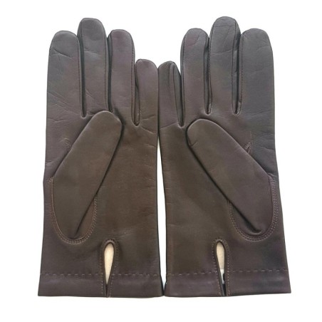 Gants en Cuir d'Agneau Chocolat Henri Doublure Soie.