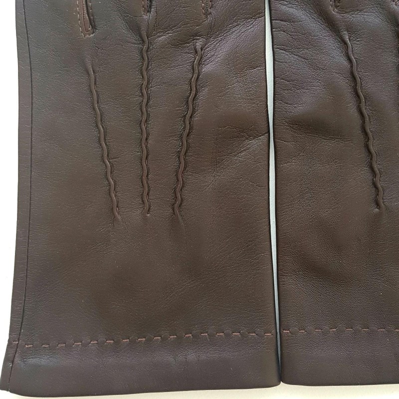 Gants en Cuir d'Agneau Chocolat Henri Doublure Soie.