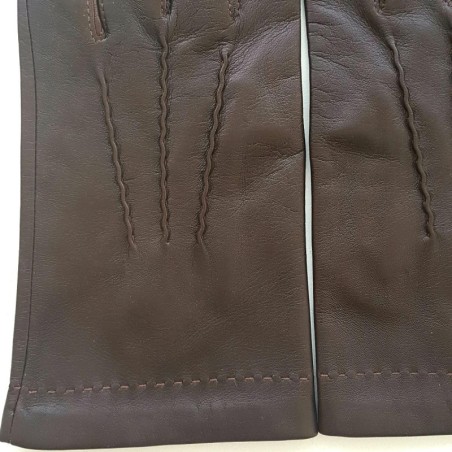 Gants en Cuir d'Agneau Chocolat Henri Doublure Soie.