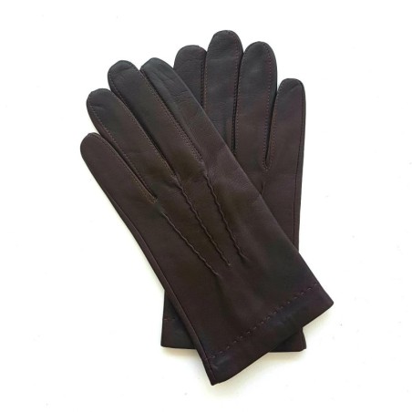 Gants en Cuir d'Agneau Chocolat Henri Doublure Soie.