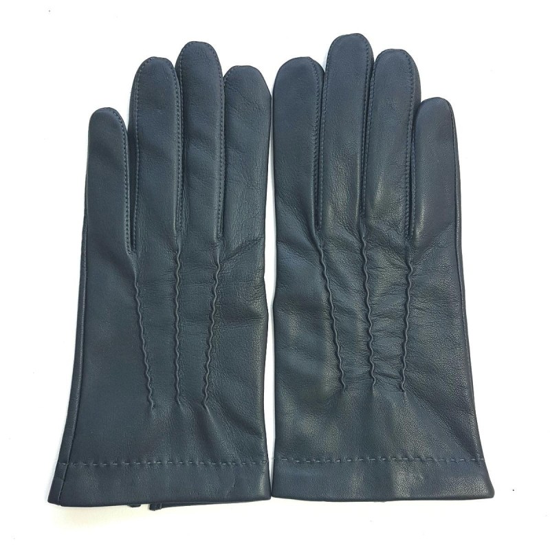 Gants en Cuir d'Agneau Navy Charcoal Henri Doublure Soie.