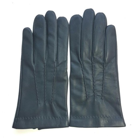 Gants en Cuir d'Agneau Navy Charcoal Henri Doublure Soie.