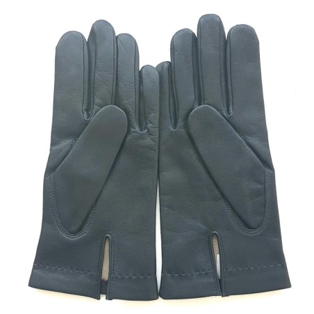 Gants en Cuir d'Agneau Navy Charcoal Henri Doublure Soie.
