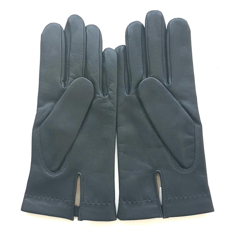 Gants en Cuir d'Agneau Navy Charcoal Henri Doublure Soie.
