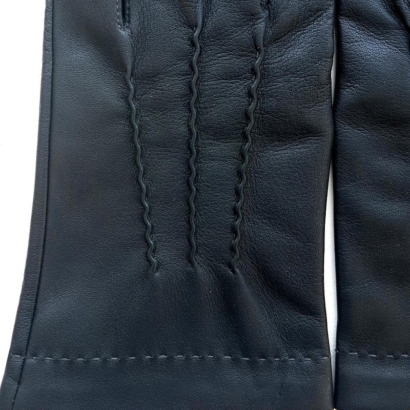 Gants en Cuir d'Agneau Navy Charcoal Henri Doublure Soie.