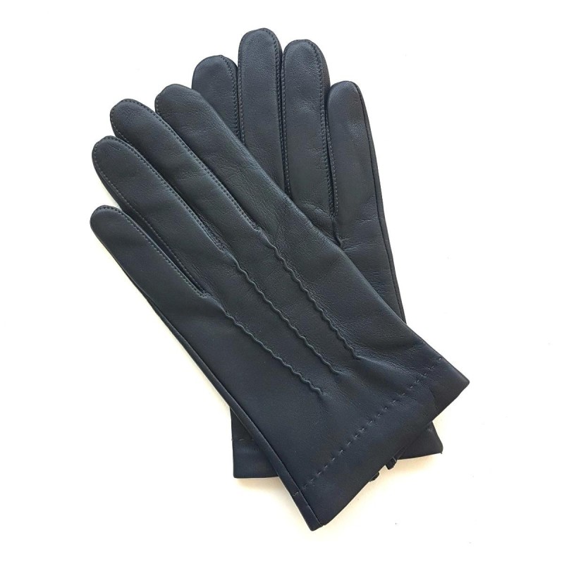 Gants en Cuir d'Agneau Navy Charcoal Henri Doublure Soie.