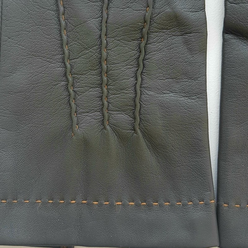 Gants en Cuir d'Agneau Charcoal Caramel Henri Doublure Soie.