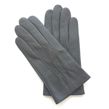 Gants en Cuir d'Agneau Charcoal Caramel Henri Doublure Soie.