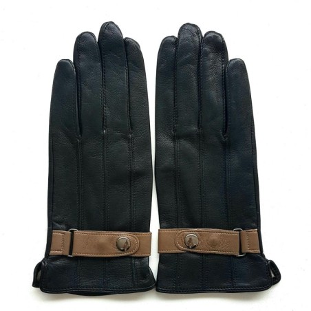 Gants en Cuir d'Agneau Noirs Sable Arthur Doublure Soie.