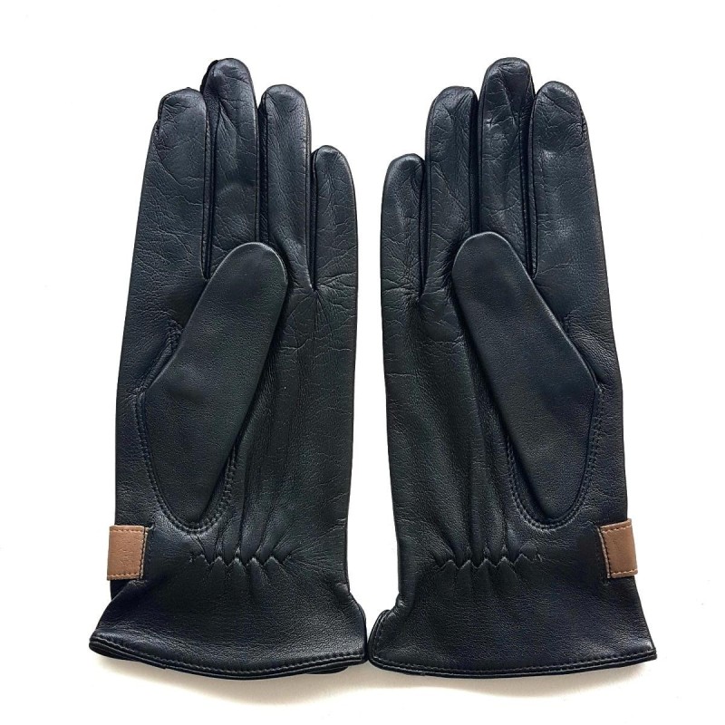 Gants en Cuir d'Agneau Noirs Sable Arthur Doublure Soie.