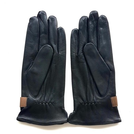 Gants en Cuir d'Agneau Noirs Sable Arthur Doublure Soie.
