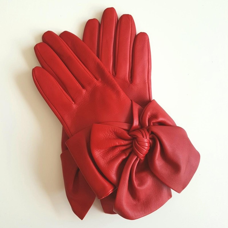 Gants en Cuir d'Agneau Rouge Paloma Doublés soie.