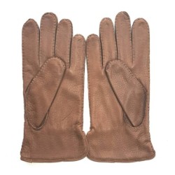 Gants en Cuir de Cerf Chocolat Marc Doublure en Soie.
