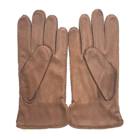Gants en Cuir de Cerf Chocolat Marc Doublure en Soie.
