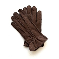 Gants en Cuir de Cerf Chocolat Marc Doublure en Soie.