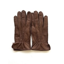 Gants en Cuir de Cerf Chocolat Marc Doublure en Soie.