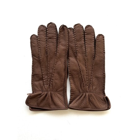 Gants en Cuir de Cerf Chocolat Marc Doublure en Soie.