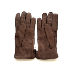 Gants en Cuir de Cerf Chocolat Marc Doublure en Soie.