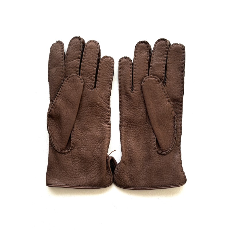 Gants en Cuir de Cerf Chocolat Marc Doublure en Soie.