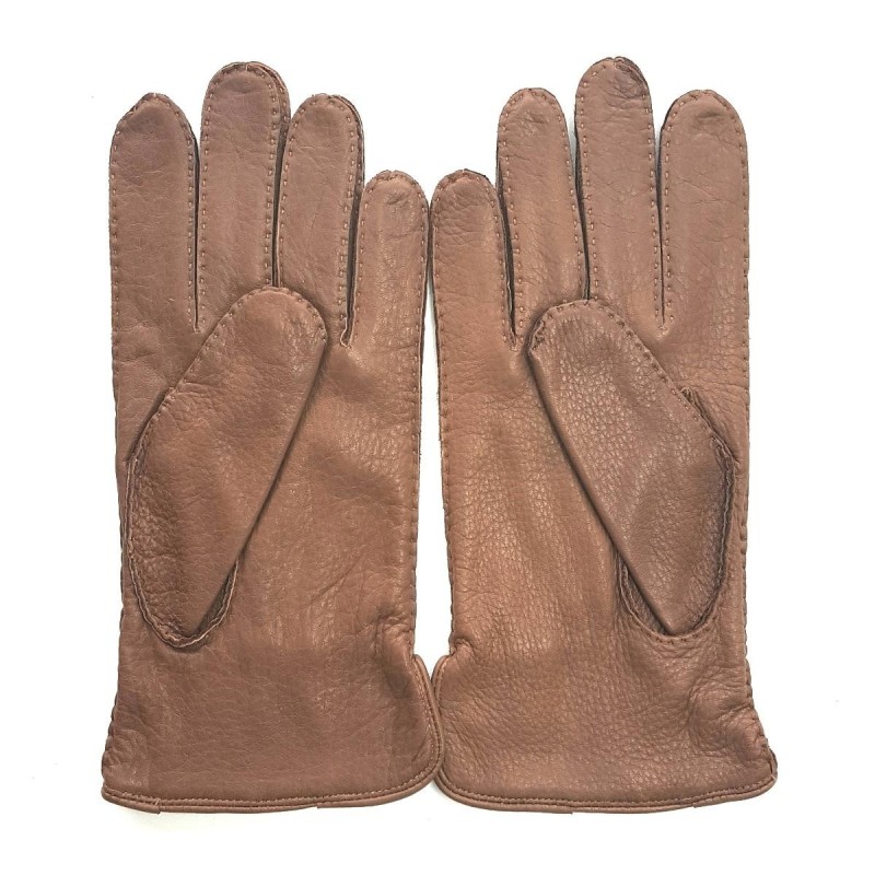 Gants en Cuir de Cerf Chocolat Marc Doublure en Soie.