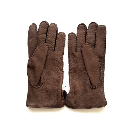Gants en Cuir de Cerf Chocolat Marc Doublure en Soie.