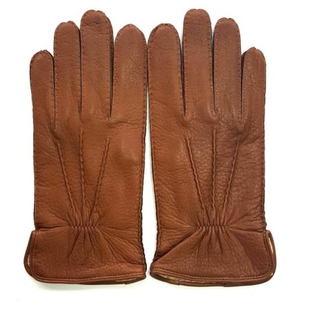 Gants en Cuir de Cerf Chocolat Marc Doublure Cachemire.
