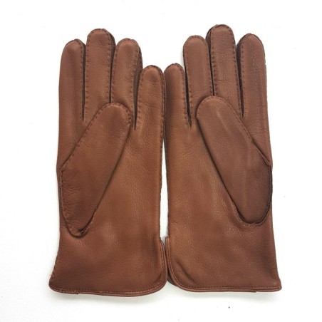 Gants en Cuir de Cerf Chocolat Marc Doublure Cachemire.