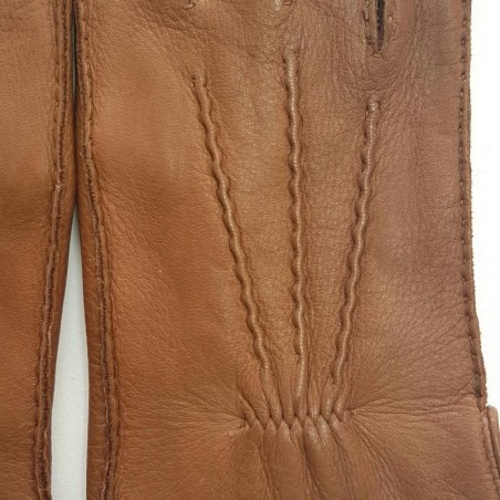 Gants en Cuir de Cerf Chocolat Marc Doublure Cachemire.
