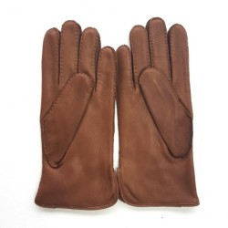 Gants en Cuir de Cerf Chocolat Marc Doublure Cachemire.