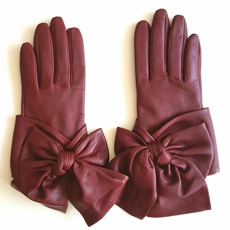 Gants en Cuir d'Agneau Bordeaux Paloma Doublés en Soie.
