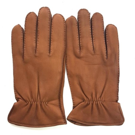 Gants en Cuir de Cerf Chocolat Marcus Doublure en Cachemire.