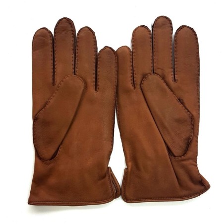 Gants en Cuir de Cerf Chocolat Marcus Doublure en Cachemire.