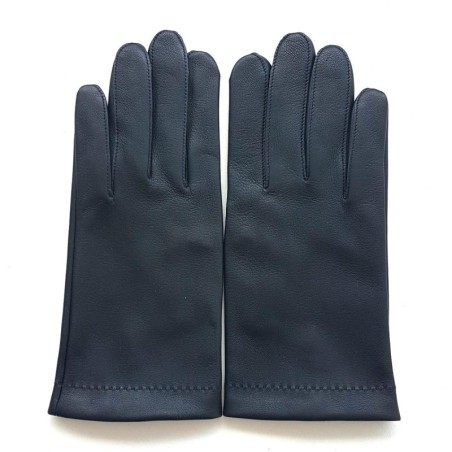Gants en Cuir d'Agneau Navy Charcoal Martin Doublés Soie.