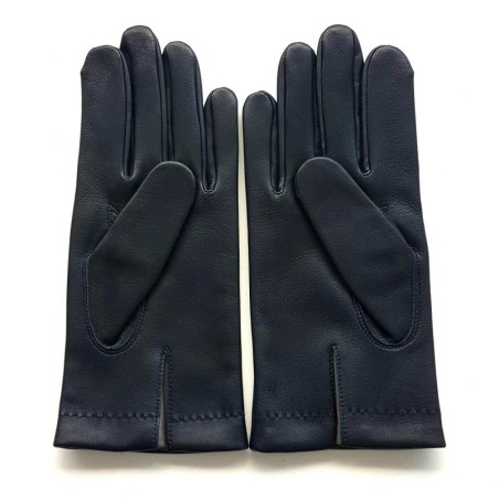 Gants en Cuir d'Agneau Navy Charcoal Martin Doublés Soie.