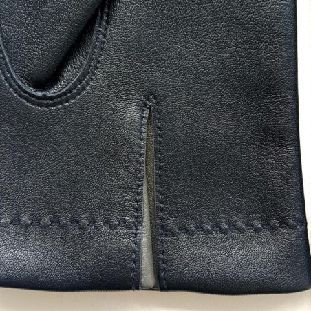 Gants en Cuir d'Agneau Navy Charcoal Martin Doublés Soie.