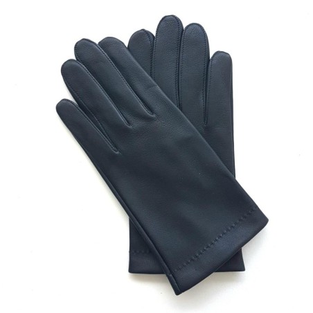 Gants en Cuir d'Agneau Navy Charcoal Martin Doublés Soie.