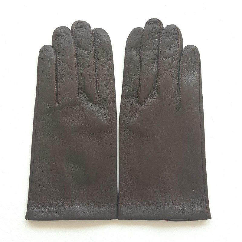 Gants en Cuir d'Agneau Marron Orange Martin Doublés soie.