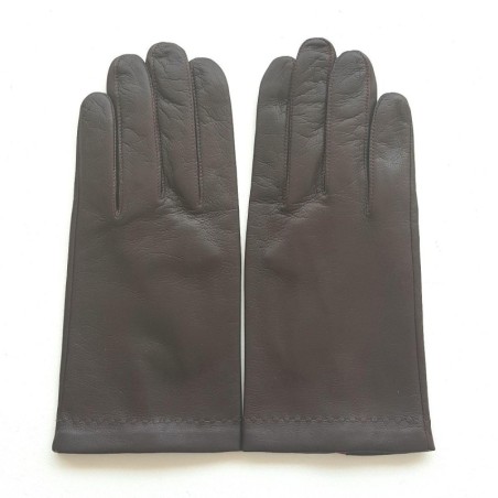 Gants en Cuir d'Agneau Marron Orange Martin Doublés soie.