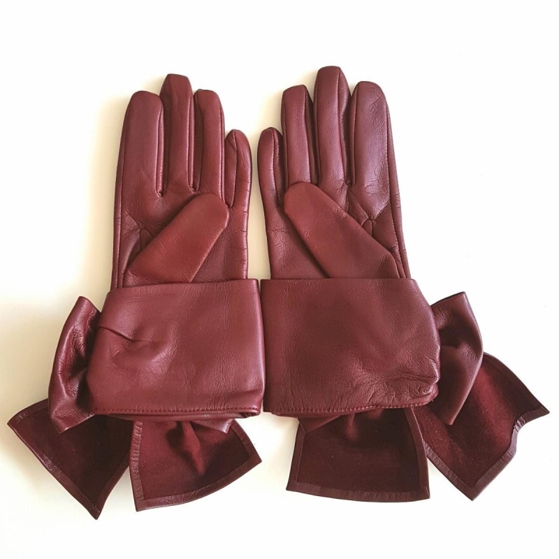 Gants en Cuir d'Agneau Bordeaux Paloma Doublés en Soie.