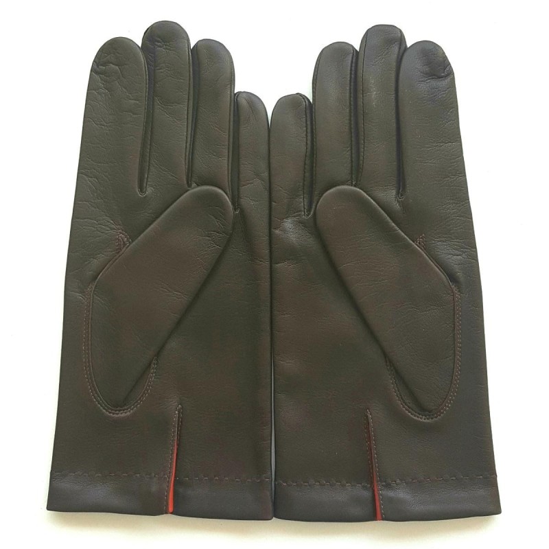 Gants en Cuir d'Agneau Marron Orange Martin Doublés soie.
