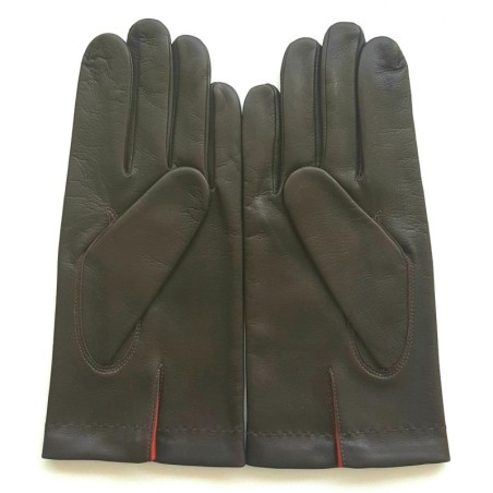 Gants en Cuir d'Agneau Marron Orange Martin Doublés soie.