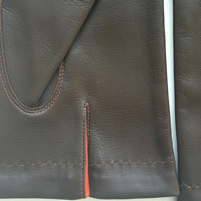 Gants en Cuir d'Agneau Marron Orange Martin Doublés soie.