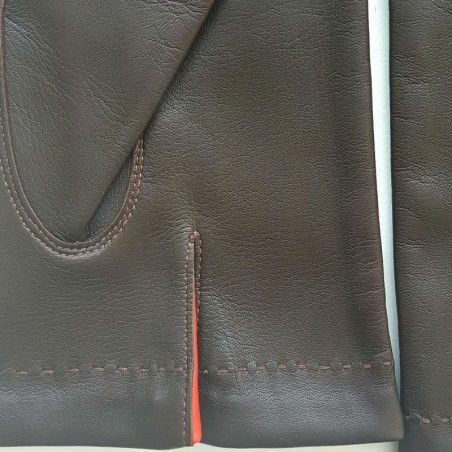 Gants en Cuir d'Agneau Marron Orange Martin Doublés soie.