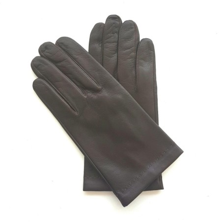 Gants en Cuir d'Agneau Marron Orange Martin Doublés soie.