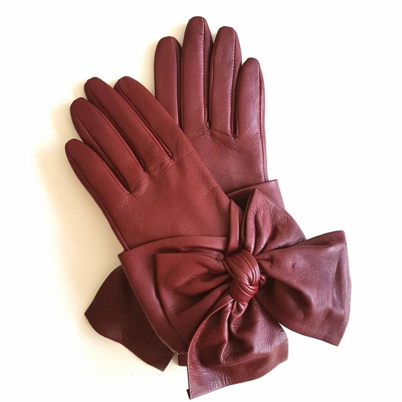 Gants en Cuir d'Agneau Bordeaux Paloma Doublés en Soie.