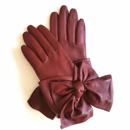 Gants en Cuir d'Agneau Bordeaux Paloma Doublés en Soie.